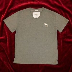Vintage Abercrombie & Fitch Heather Gray V Neck Tee with Moose Logo Muscle Fit